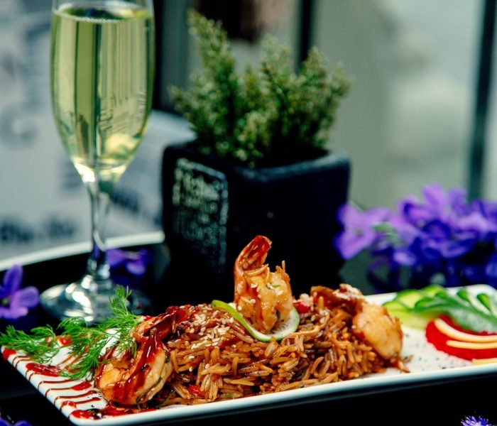 fried prawn rice with teriyaki sauce